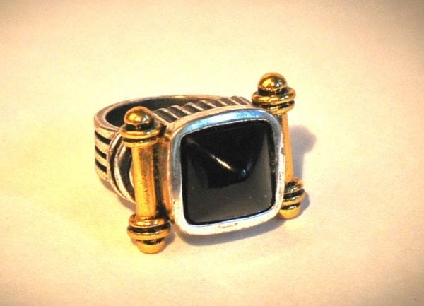 JOSEPH ESPOSITO, TWO TONE SQUARE BLACK STONE SILVER RING - Image 2