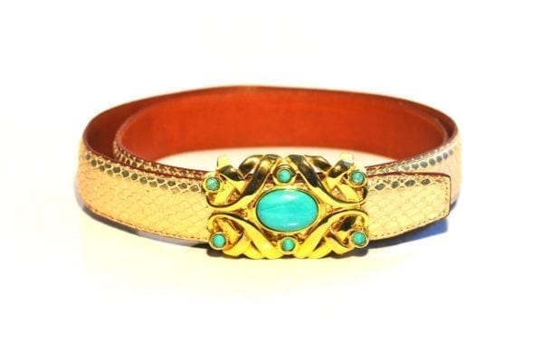 BLACK LEATHER BELT WITH SILVER & SILVER STONE BUCKLE - Image 4