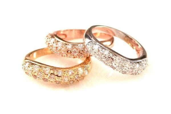 3PCS, TRI COLOR PAVE CRYSTALS STACK RINGS, ROSE GOLD, SILVER, AND GOLD, SIZE-5 - Image 4