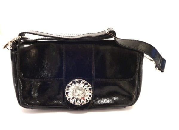 BEVERLY FELDMAN BLACK LEATHER SHOULDER HANDBAG OR CLUTCH, WITH CRYSTAL ACCENT - Image 2