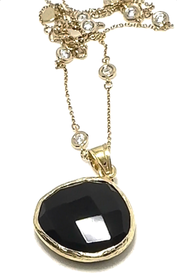 2PCS-BLACK QUARTZ PENDANT ON A GOLD  (.925 BASE) VERMEIL ,1/8" CZ NOTHING NECKLACE.