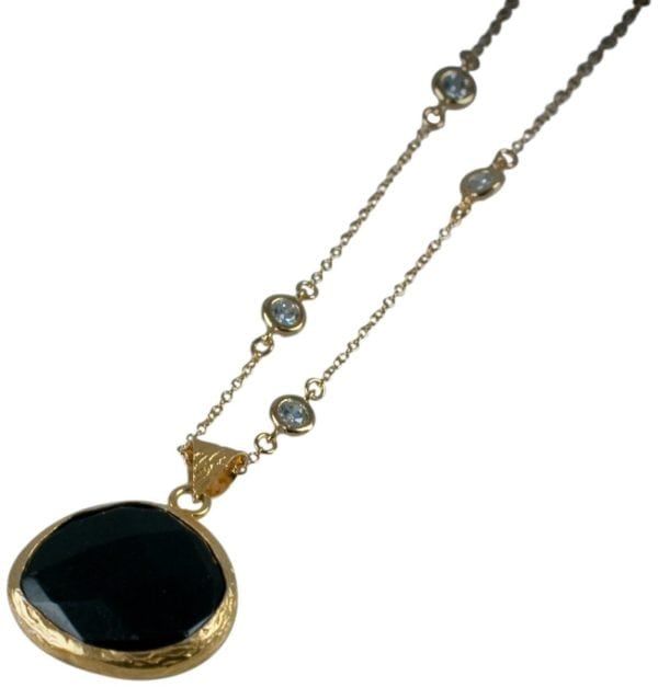 2PCS-BLACK QUARTZ PENDANT ON A GOLD  (.925 BASE) VERMEIL ,1/8" CZ NOTHING NECKLACE. - Image 2
