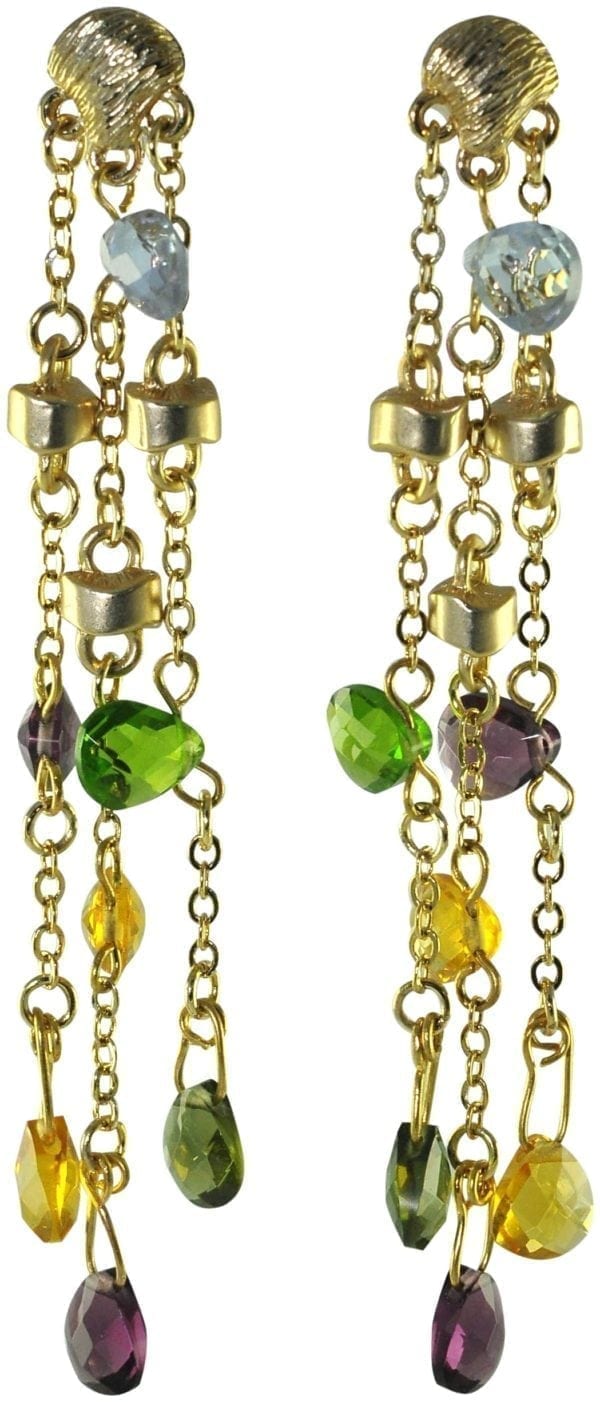 FRESH WATER PEARLS  & COLORED STONES LONG EARRINGS, SET IN SATIN GOLD - Image 2