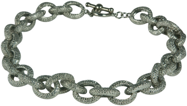KENNETH JAY LANE-SILVER FAUX PAVE CRYSTAL OPEN LINK NECKLACE-TOGGLE CLOSURE
