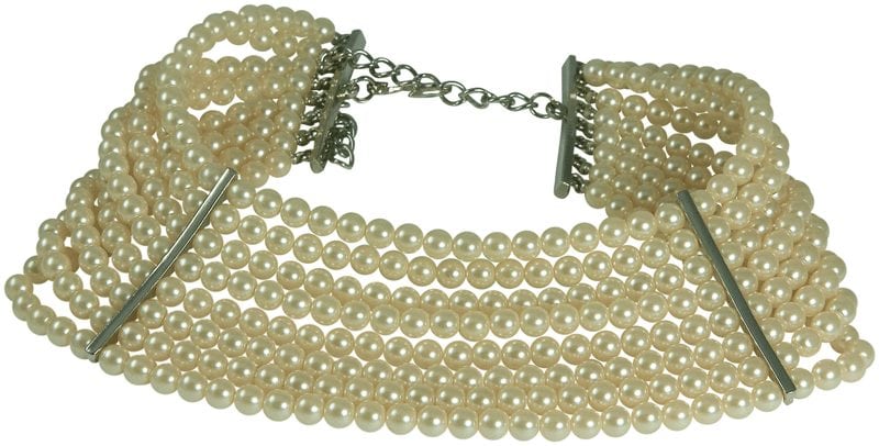 KENNETH JAY LANE-8 ROW CULTURED PEARLS COLLAR NECKLACE-SILVER PL
