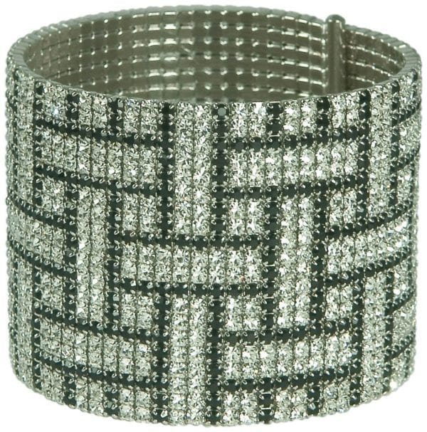 CRYSTAL-ZIG ZAG DESIGN-20 ROW CUFF-GOLD OR SILVER-FLEXABLE-HANDS