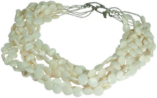 KENNETH JAY LANE-9 ROW CULTURED PEARLS DISC NECKLACE-SILVER PLAT