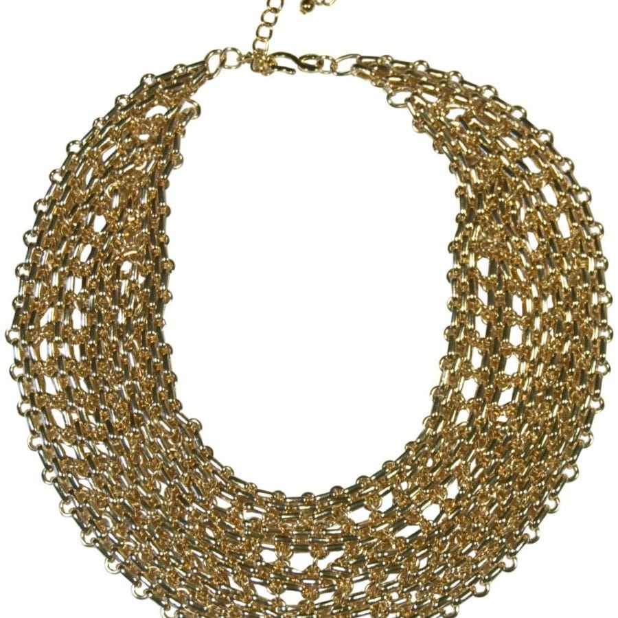 KENNETH JAY LANE-MULTI METAL CHAIN WOVEN LINK BIB NECKLACE-16-22