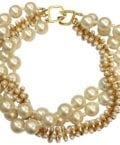 KENNETH JAY LANE-3 ROW PEARL NECKLACE-14KT GOLD PLATE-16-22 INCH
