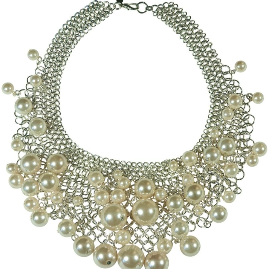 KENNETH JAY LANE-PEARL DROP- BIB NECKLACE-GOLD OR SILVER-6461