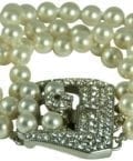 KENNETH JAY LANE-3 ROW PEARL BRACELET WITH PAVE CRYSTAL BUCKLE C