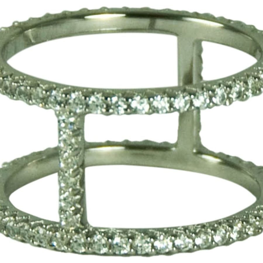 STERLING-SILVER-925-2-ROW-STACK-RING-CZ