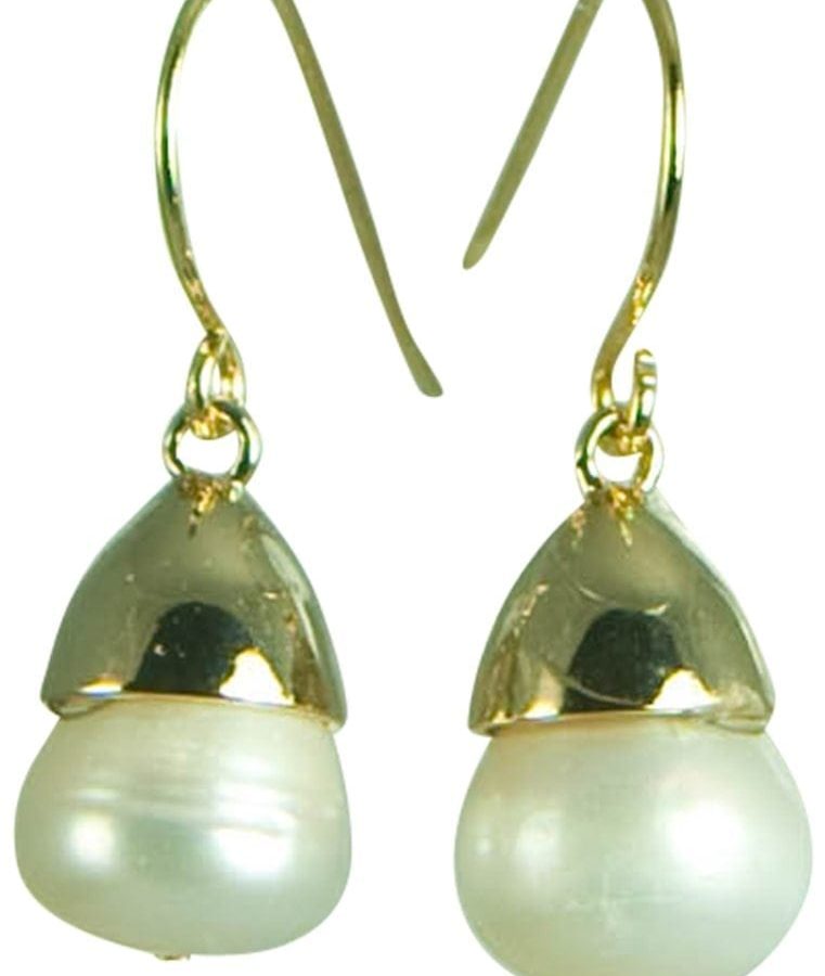 14KT GOLD-FRESH WATER PEARL-FISH HOOK-1 INCH LONG