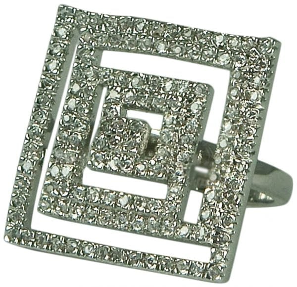 MAZE/OPEN SQUARE CZ'S RING-STERLING SILVER PLATE- 1 INCH LONG-SI