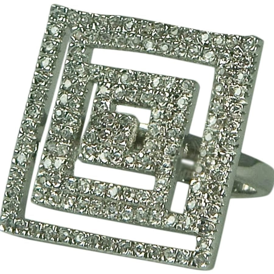 MAZE/OPEN SQUARE CZ'S RING-STERLING SILVER PLATE- 1 INCH LONG-SI