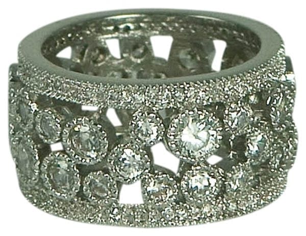 PAVE & CZ'S ALL AROUND-1/2 INCH WIDE RING-STERLING SILVER PLATE-