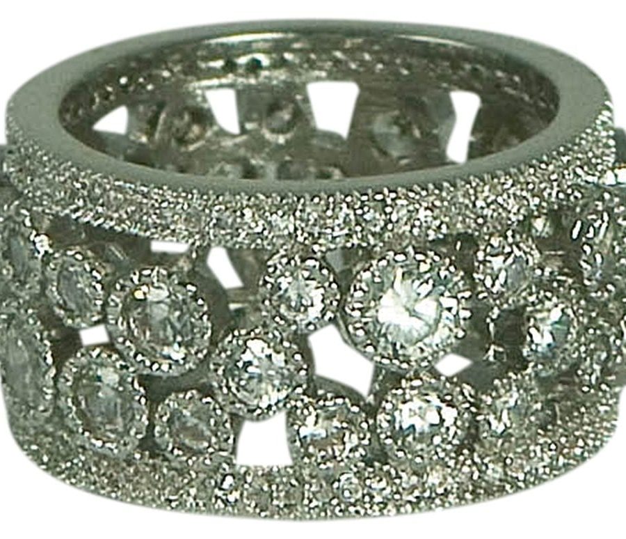 PAVE & CZ'S ALL AROUND-1/2 INCH WIDE RING-STERLING SILVER PLATE-