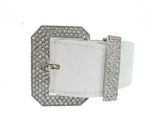 PAVE CRYSTAL BUCKLE BRACELET-WHITE LEATHER-ALSO AVAILABLE IN ORA