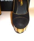 CHANEL-BLACK SUEDE & GOLD TRIM-41/2 INCH GOLD HEEL-SIZE-38.5-NEW IN BOX-8627