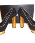 CHANEL-BLACK SUEDE & GOLD TRIM-41/2 INCH GOLD HEEL-SIZE-38.5-NEW IN BOX-8628