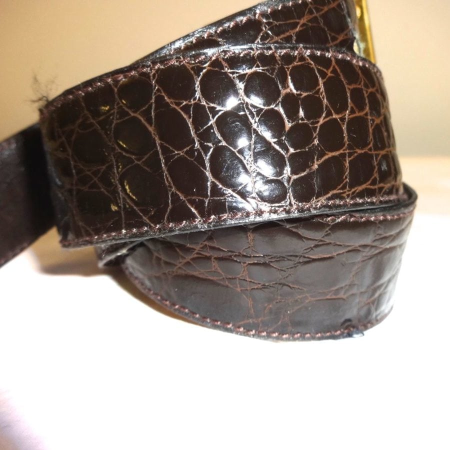 GUCCI-BELT, GOLD BUCKLE WITH DARK BROWN CROCO LEATHER -FITS 26-3