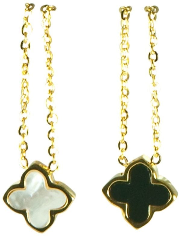 2-SIDED CLOVER NECKLACE-ONE SIDE MOTHER OF PEARL ONE SIDE-BLACK