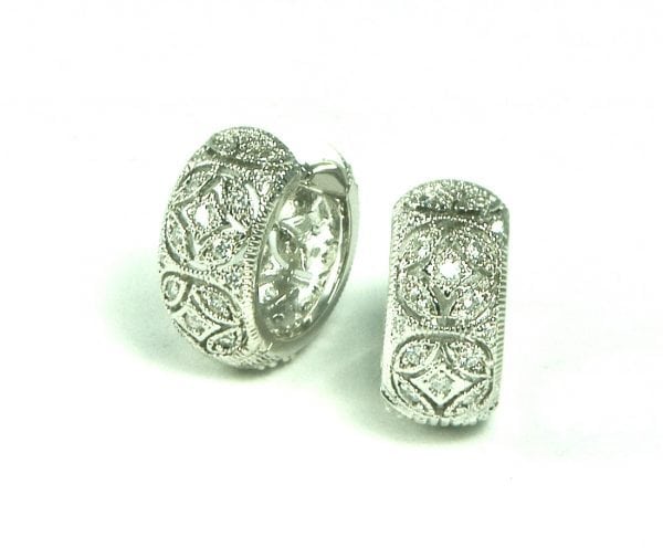 STERLING SILVER (.925) PAVE CRYSTAL DECO HUGGY'S/HOOPS