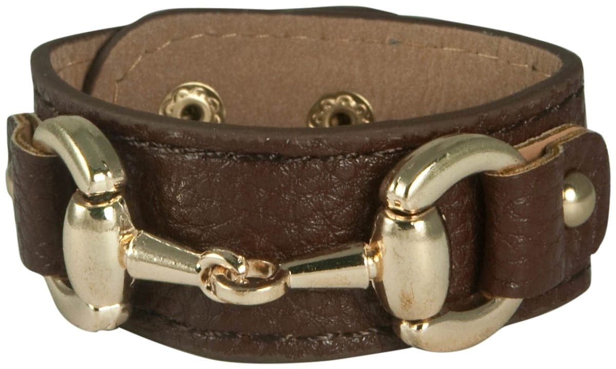DOUBLE HORSE BIT-LEATHER BRACELET-DESIGNER INSPIRED-BROWN WITH G