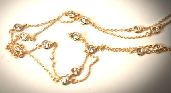 16" inch-Cubic Zarconia Stations Necklace-.925 & 14kt Gold