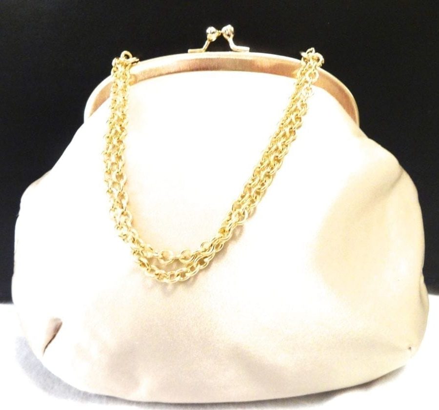 MAGID-VINTAGE GOLD SILK (?) EVENING BAG-WITH GOLD CHAIN HANDLE