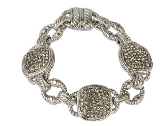 SILVER LINK BRACELET WITH PAVE HEMITATE CRYSTALS-MAGNETIC CLOSUR