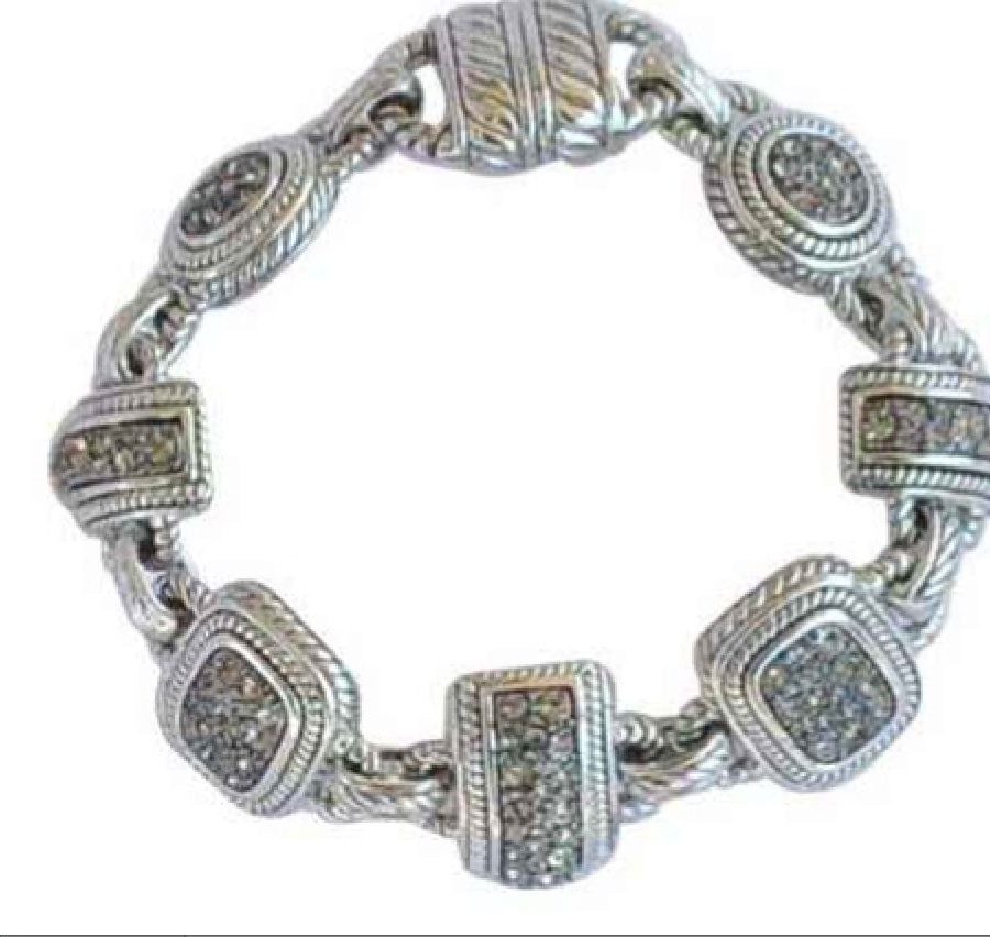 SILVER LINK BRACELET WITH 9 PAVE HEMITATE CRYSTALS STATTIONS-MAG