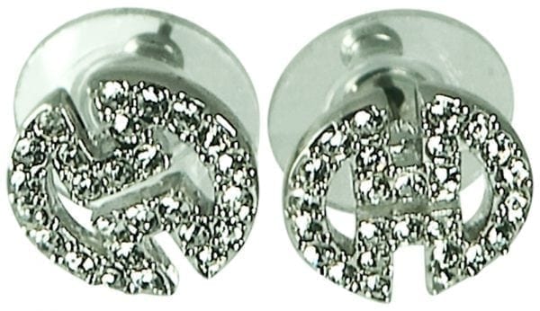 DESIGNER INSPIRED-PAVE CRYSTAL STUD EARRING-SILVER PLATE-PIERCED