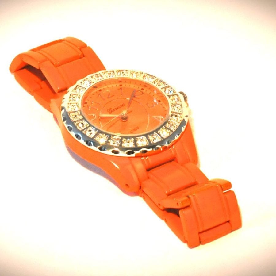 Watch-Orange Steel With Round CZ Face