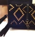 BLACK SUEDE CLUTCH WITH GOLD STUDS ACCENTS-TASSELS ACCENT-8047