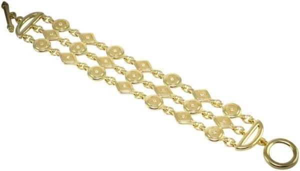 5 ROW 14KT GOLD PLATE BRACELET WITH CRYSTAL ACCENTS-TOGGLE CLOSU