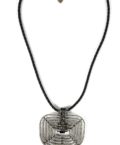 LEATHER NECKLACE WITH SWARVOSKI CRYSTALS PENDANT-BLACK OR BROWN-7985