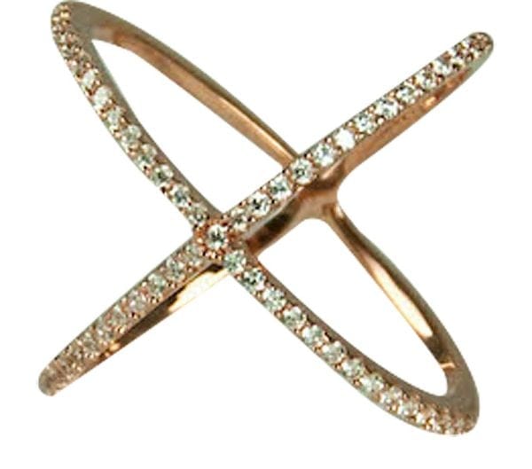 PAVE CRYSTAL OPEN "X" RING, STERLING SILVER (.925) SIZE-8 - Image 3