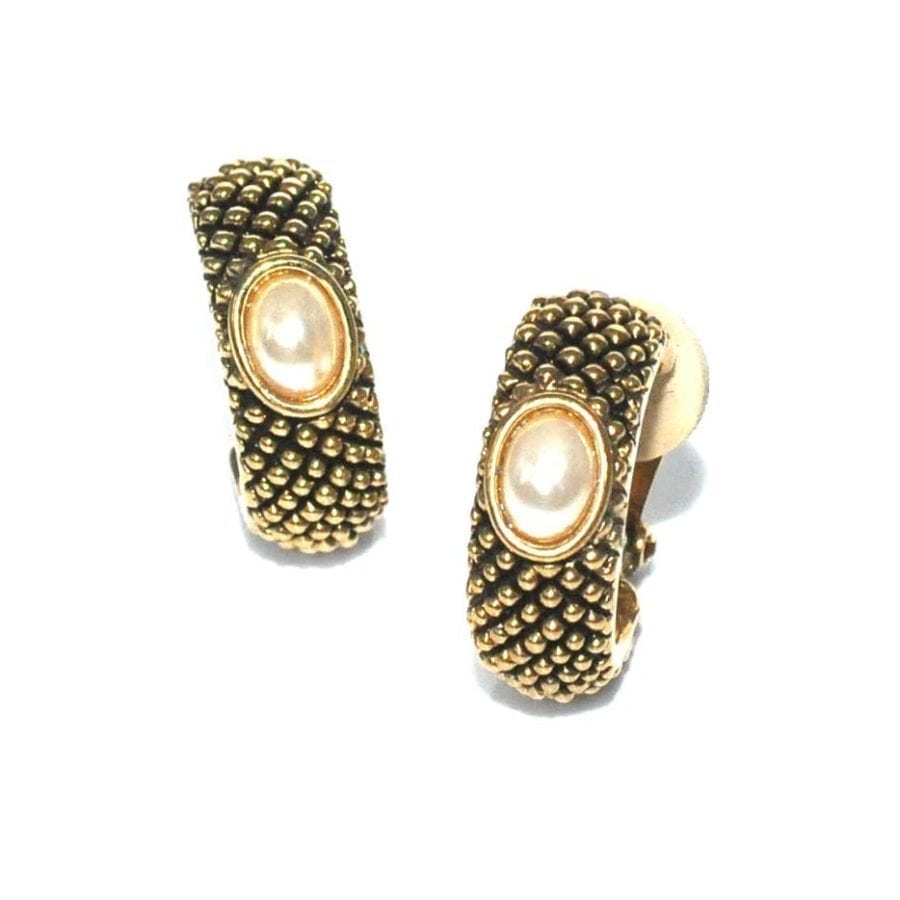 Narrow Clip Earring WITH PEARL. GOLD OR SILVER-0