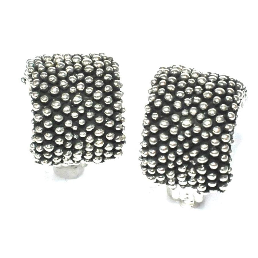 Wide Silver Bead Clip Earring-0