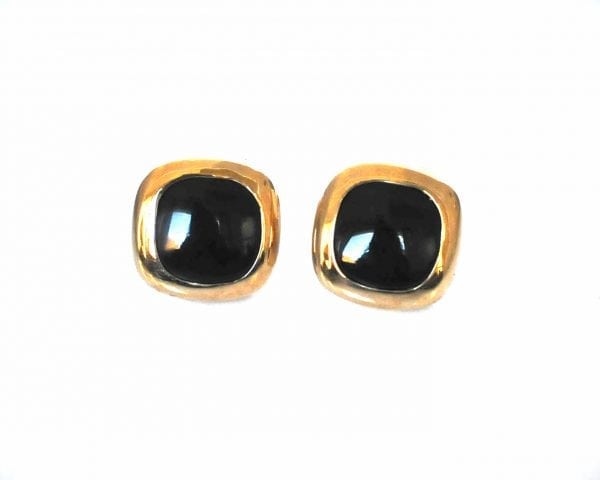 GOLD CLIP EARRING WITH BLACK RESIN, NAVY OR AMY CRYSTAL-6875