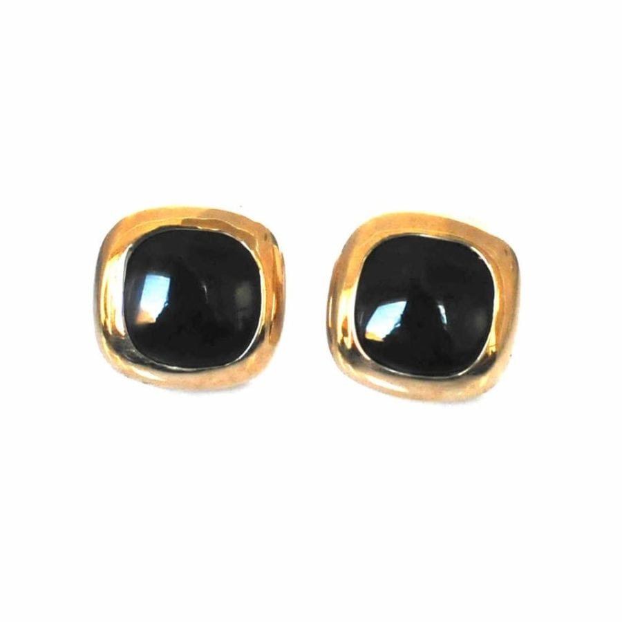 GOLD CLIP EARRING WITH BLACK RESIN, NAVY OR AMY CRYSTAL-6875