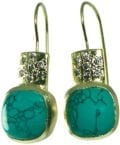BETTY CARRE-18KT GOLD PLATE EARRING WITH GREEN ONYX STONE. PAVE CRYSTAL ACCENTS-7837