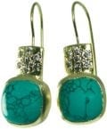 BETTY CARRE-18KT GOLD PLATE EARRING WITH TURQUOISE STONE. PAVE CRYSTAL ACCENTS-7848