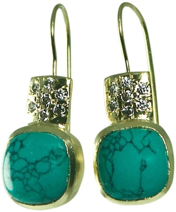 BETTY CARRE-18KT GOLD PLATE EARRING WITH TURQUOISE STONE. PAVE CRYSTAL ACCENTS-0
