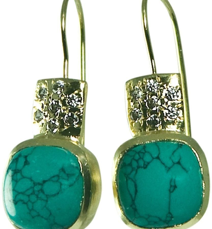 BETTY CARRE-18KT GOLD PLATE EARRING WITH TURQUOISE STONE. PAVE CRYSTAL ACCENTS-0