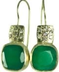 BETTY CARRE-18KT GOLD PLATE EARRING WITH GREEN ONYX STONE. PAVE CRYSTAL ACCENTS-7835