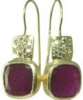 BETTY CARRE-18KT GOLD PLATE EARRING WITH BLUE CHAL STONE. PAVE CRYSTAL ACCENTS-7860