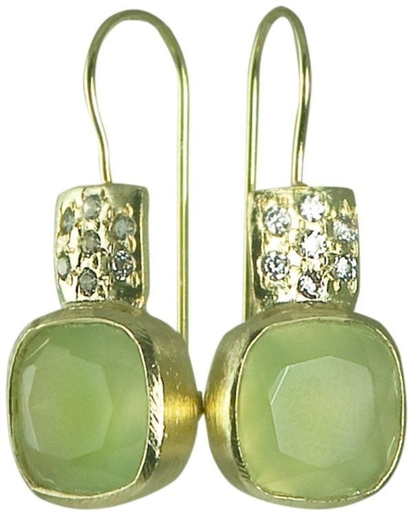 BETTY CARRE-18KT GOLD PLATE EARRING WITH PREHNITE STONE. PAVE CRYSTAL ACCENTS-0
