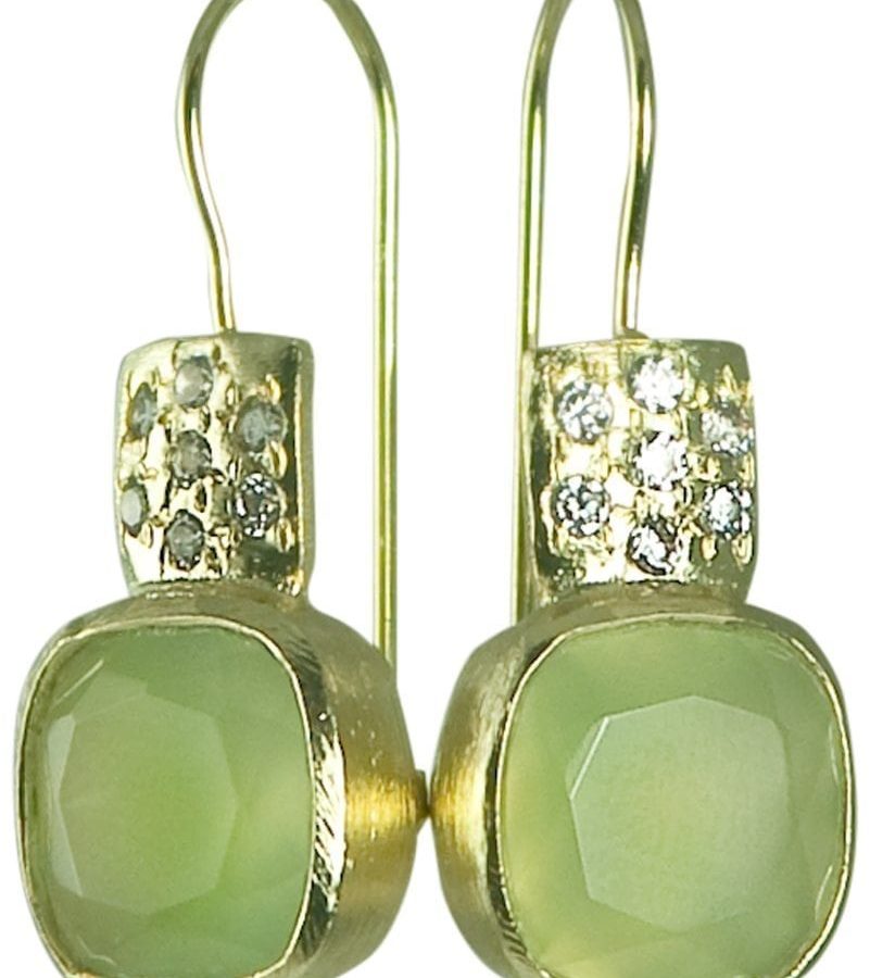 BETTY CARRE-18KT GOLD PLATE EARRING WITH PREHNITE STONE. PAVE CRYSTAL ACCENTS-0
